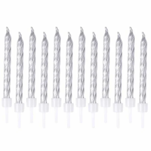 Lot de 12 Bougies d'Anniversaire Métalliques 6cm Argent