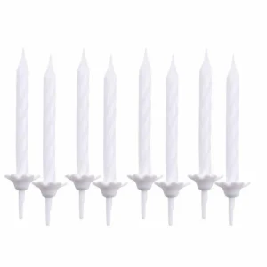 Lot de 24 Bougies d'Anniversaire Support 5cm Blanc