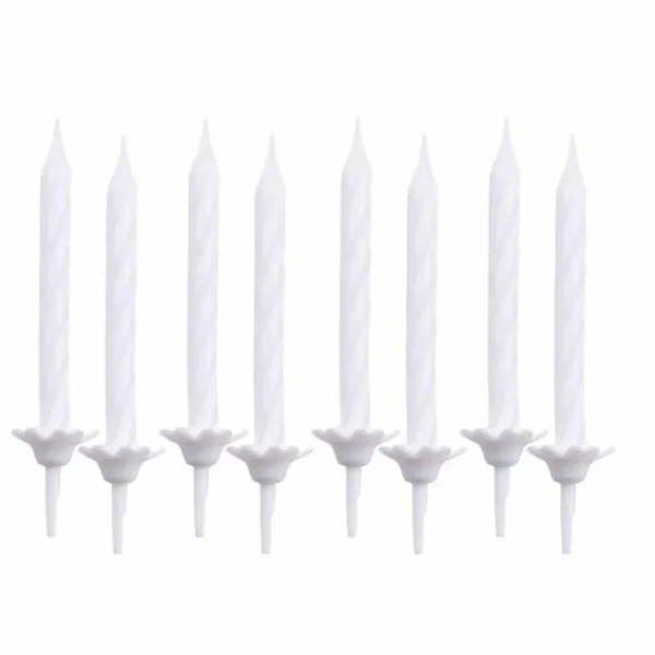 Lot de 24 Bougies d'Anniversaire Support 5cm Blanc