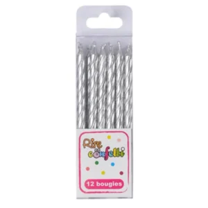 Lot de 12 Bougies d'Anniversaire Métalliques 6cm Argent