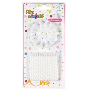 Lot de 24 Bougies d'Anniversaire Support 5cm Blanc