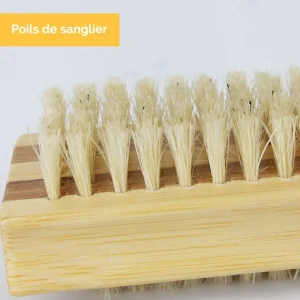 Lot de 2 brosses à ongles 10 cm double face en bambou et poils de sanglier