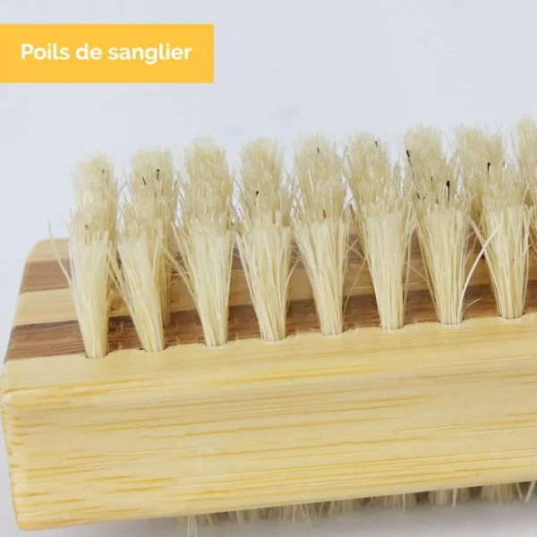 Lot de 2 brosses à ongles 10 cm double face en bambou et poils de sanglier