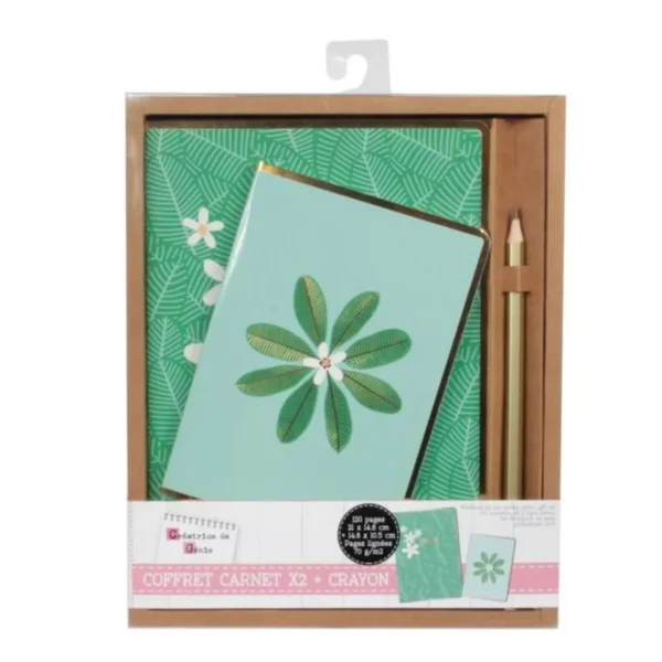 Lot de 2 Carnets & Crayon Imagine 21cm Vert