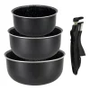 Lot de 3 Casseroles Poignée Amovible 20cm Noir