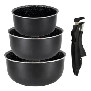 Lot de 3 Casseroles Poignée Amovible 20cm Noir