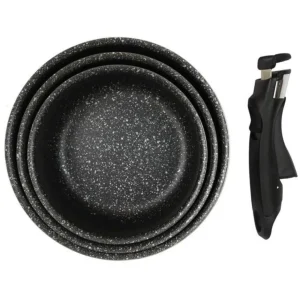 Lot de 3 Casseroles Poignée Amovible 20cm Noir