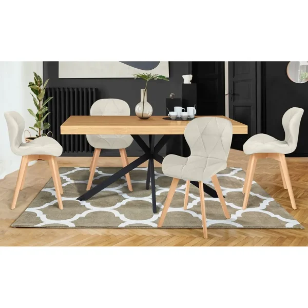 Lot de 4 chaises en tissu style scandinave pieds bois massif GAYA