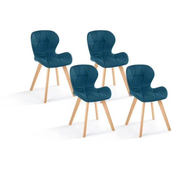 Lot de 4 chaises en tissu style scandinave pieds bois massif GAYA