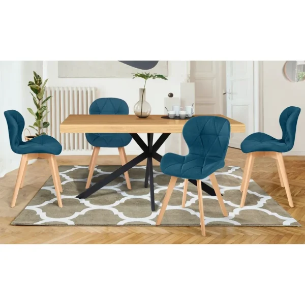 Lot de 4 chaises en tissu style scandinave pieds bois massif GAYA