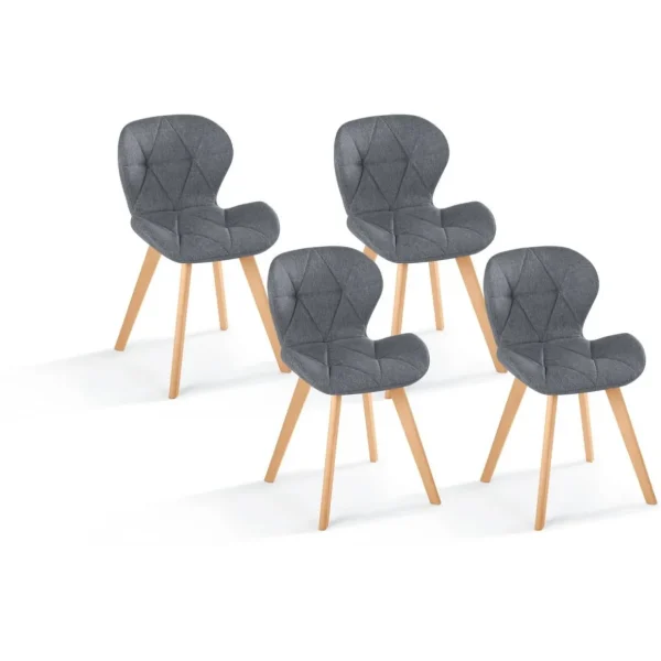 Lot de 4 chaises en tissu style scandinave pieds bois massif GAYA