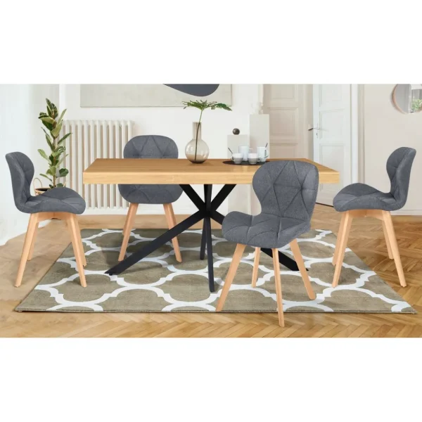 Lot de 4 chaises en tissu style scandinave pieds bois massif GAYA