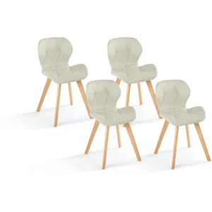 Lot de 4 chaises en tissu style scandinave pieds bois massif GAYA