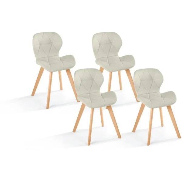 Lot de 4 chaises en tissu style scandinave pieds bois massif GAYA