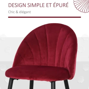 Lot de 2 chaises velours bordeaux pieds métal noir dim. 52L x 54l x 79H cm