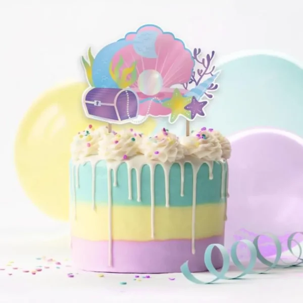 Lot de 2 Décorations de Gâteaux Sirène 28cm Multicolore