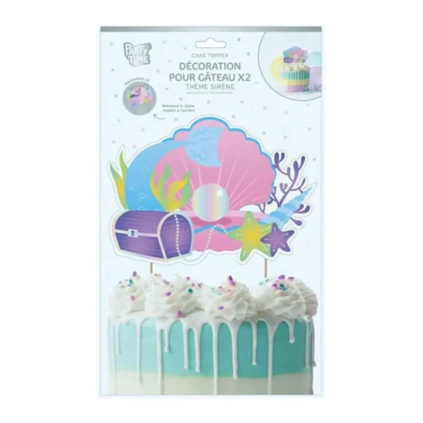 Lot de 2 Décorations de Gâteaux Sirène 28cm Multicolore