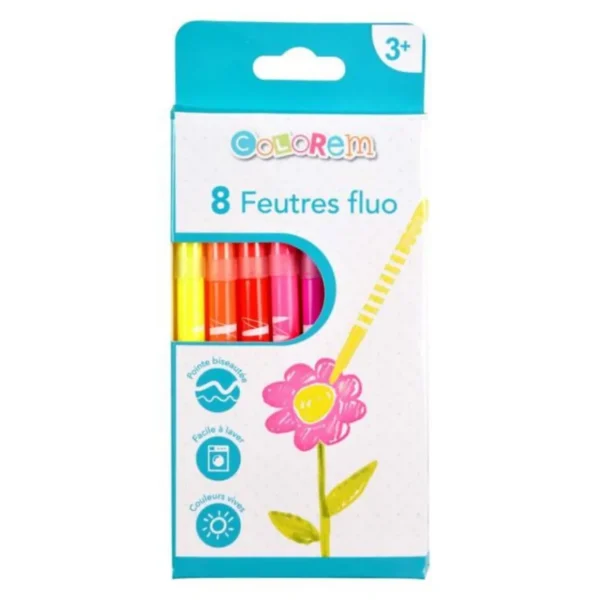 Lot de 8 Feutres Pointe Fine Fluo Multicolore