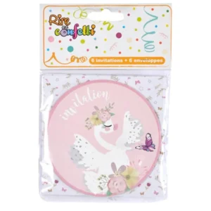 Lot de 6 Invitations d'Anniversaire Cygne 10cm Blanc