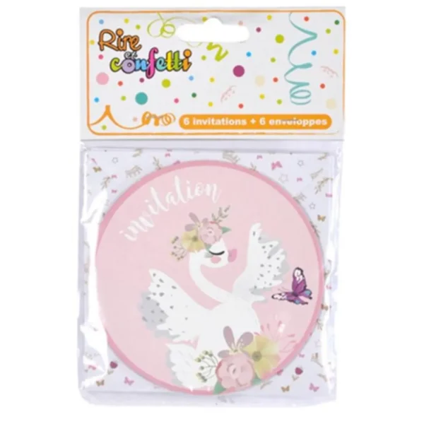 Lot de 6 Invitations d'Anniversaire Cygne 10cm Blanc