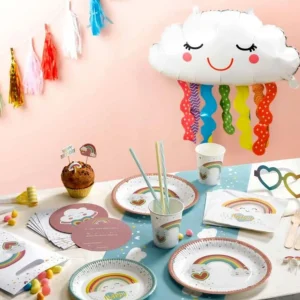 Lot de 6 Invitations d'Anniversaire Nuage Rainbow Rose