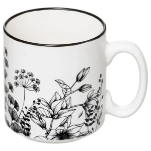 Lot de 4 Mugs sur Rack White Floral 24cl Blanc