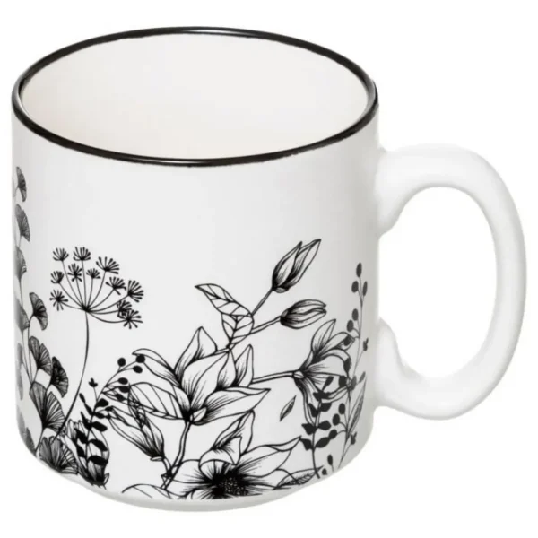 Lot de 4 Mugs sur Rack White Floral 24cl Blanc
