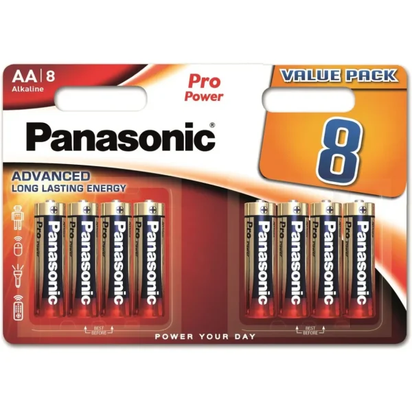 Lot de 8 Piles AA Alcaline LR06 Pro Power