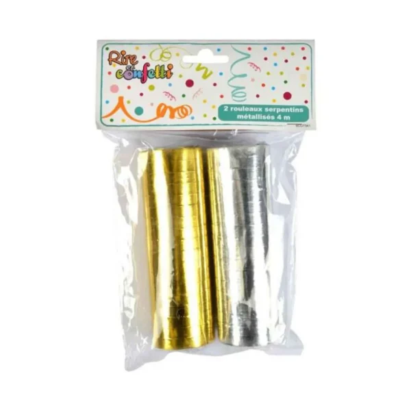 Lot de 2 Rouleaux Serpentins 4m Argent & Or