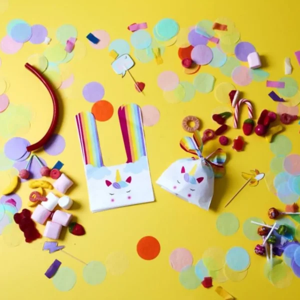 Lot de 10 Sacs à Bonbon Licorne 22cm Multicolore