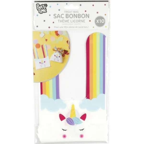 Lot de 10 Sacs à Bonbon Licorne 22cm Multicolore