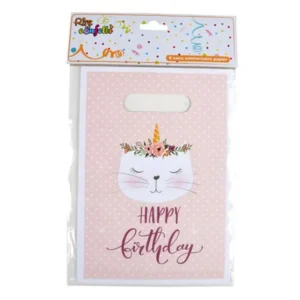 Lot de 6 Sacs à Bonbons Boho Chat 23cm Rose