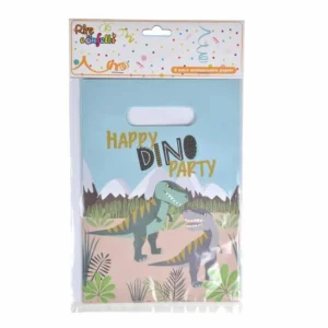 Lot de 6 Sacs à Bonbons Happy Dino 23cm Multicolore