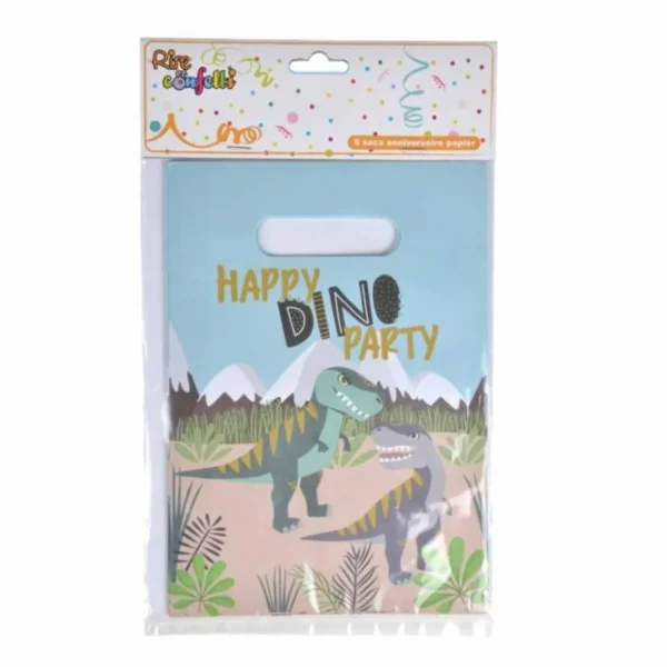 Lot de 6 Sacs à Bonbons Happy Dino 23cm Multicolore