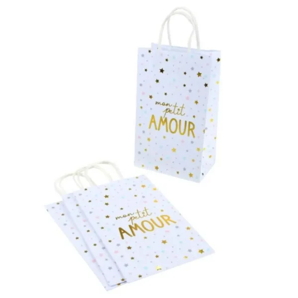 Lot de 4 Sacs Cadeaux Mon Petit Amour 27cm Blanc