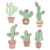 Lot de 6 Stickers en Bois Cactus 5cm Vert