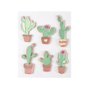 Lot de 6 Stickers en Bois Cactus 5cm Vert