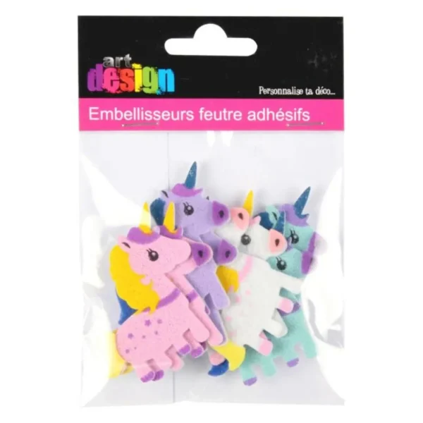 Lot de 8 Stickers Feutrine Licornes 15cm Multicolore
