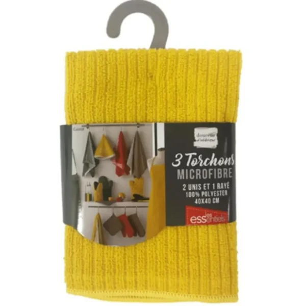 Lot de 3 Torchons Microfibre Cuistot 40x40cm Jaune