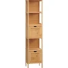 Meuble colonne rangement salle de bain bambou design cosy naturel 2 tiroirs 3 niches H. 140 cm