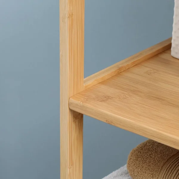 Meuble colonne rangement salle de bain bambou design cosy naturel 2 tiroirs 3 niches H. 140 cm