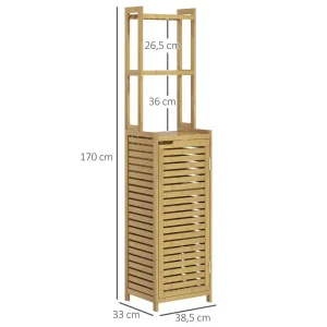 Meuble colonne salle de bain style naturel porte niche 4 étagères bambou
