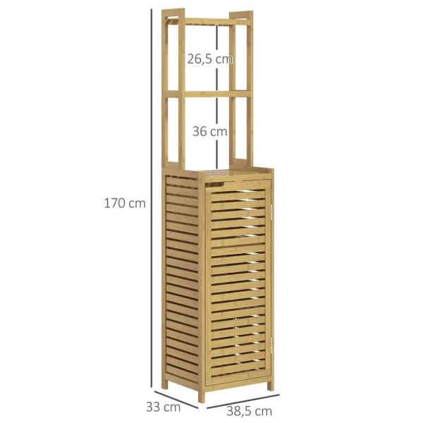 Meuble colonne salle de bain style naturel porte niche 4 étagères bambou