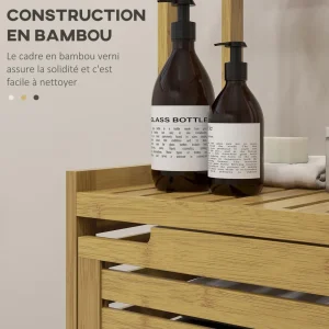 Meuble colonne salle de bain style naturel porte niche 4 étagères bambou