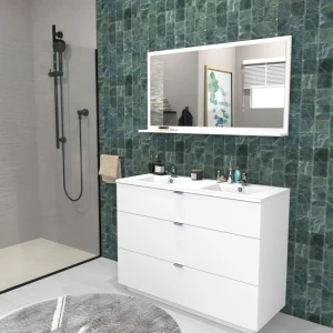 Meuble de salle de bain sous vasque avec double vasque encastrée 3 tiroirs, 120cm FARO blanc