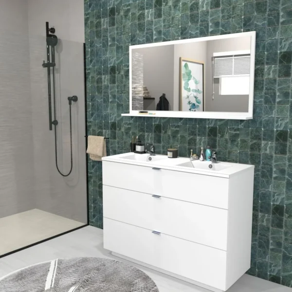 Meuble de salle de bain sous vasque avec double vasque encastrée 3 tiroirs, 120cm FARO blanc