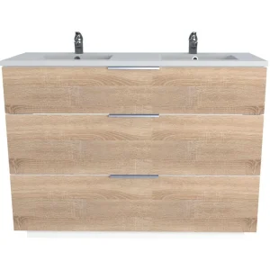 Meuble de salle de bain sous vasque avec double vasque encastrée 3 tiroirs, 120cm FARO blanc