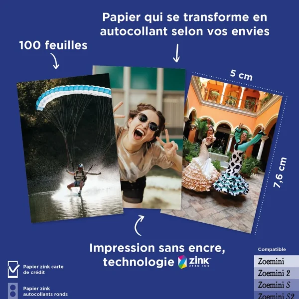 Pack papier photo Zoemini 100 feuilles - Blanc