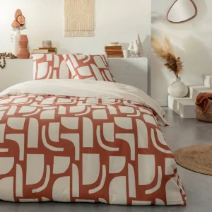 Parure de lit 2 personnes en coton 57 fils imprimé ocre
