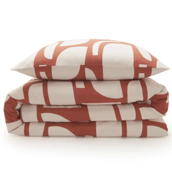 Parure de lit 2 personnes en coton 57 fils imprimé ocre